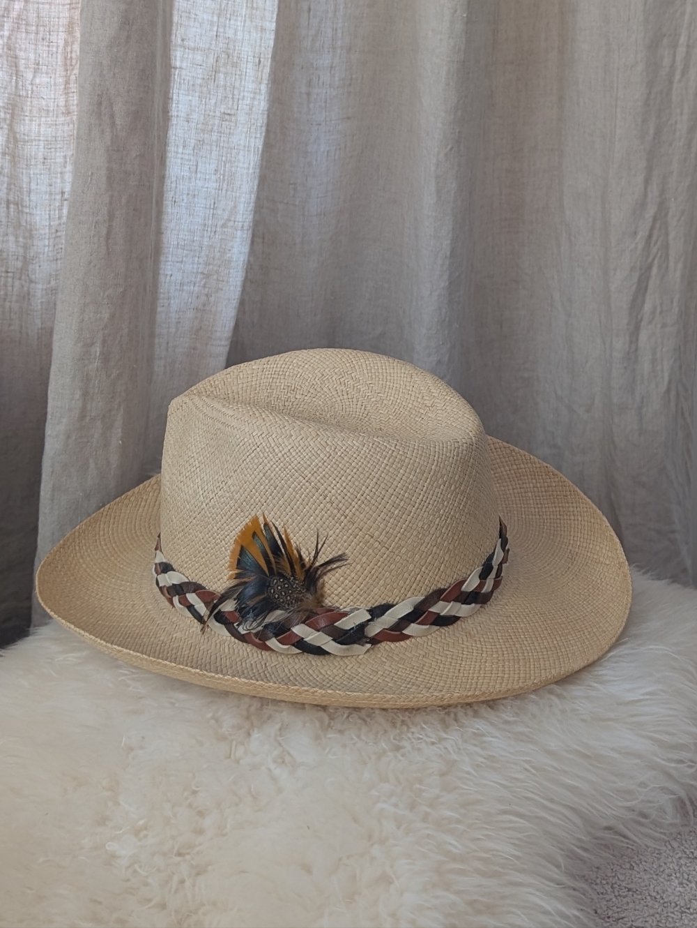VINTAGE 60s?? STETSON The Gun Club Tan Braided Natural Straw Cowboy Hat 7 3/8 59